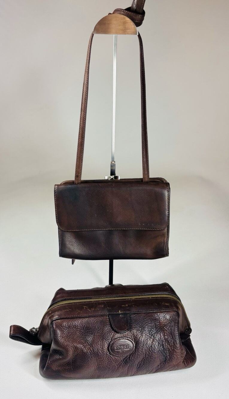 Vintage Fossil Leather Satchel Brown Shoulder Bag 90s Y2K Key Tag